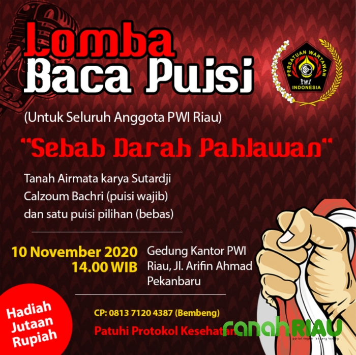 Peringati Hari Pahlawan, PWI Riau gelar lomba baca puisi antar wartawan